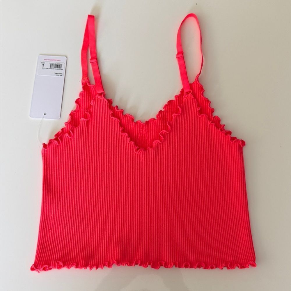Yogalicious Hot Pink Ribbed Lettuce-Edge Crop Cami - Picture 5 of 9